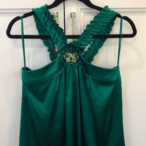 Silk halter top green eve nite out top! W/gorgeous jewel brooch.New!Marc Bouwer.